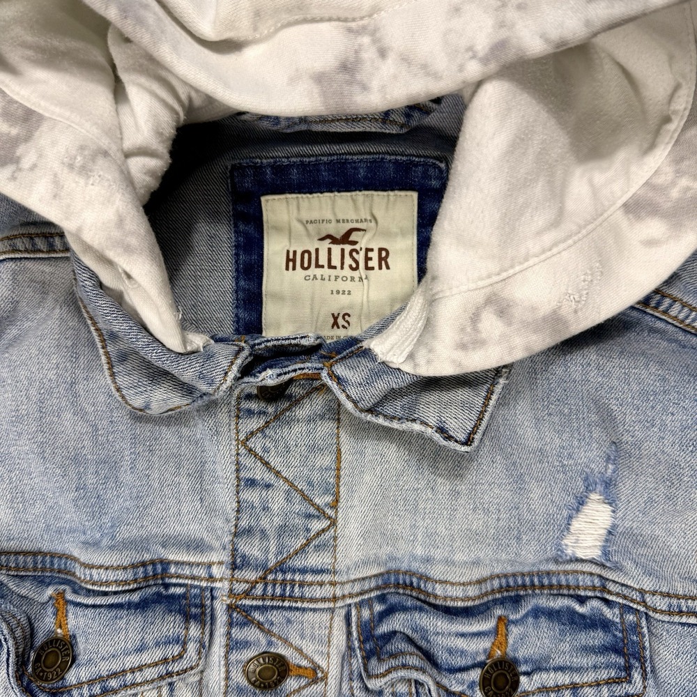 Hollister Denim Jacket Hoodie Women Xs Distressed Y2K Grunge - Picture 3 of 13